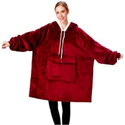 Qeils Oversized Wearable Blanket Hoodie, Comfy Sherpa Sweatshirt Pullover Jacket (Large Pocket, Burgundy, Adult)