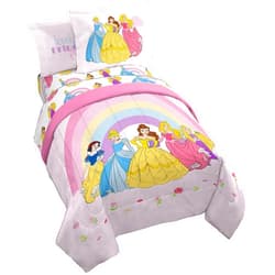 Jay Franco Disney Princess Rainbow 5 Piece Twin Bed Set - Includes Comforter & Sheet Set - Bedding Features Aurora, Belle, & Cinderella - Super Soft Fade Resistant Microfiber