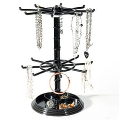 Cchenxxi 2 Tier Rotating Jewelry Display Stand, Necklace Holder, Jewelry Tree Stand, DIY Organizer for Bracelets, Necklaces, Earrings, Rings, Watches (Black)