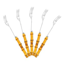 TAOMEINONG Premium Bamboo Utensils Bamboo Cocktail Forks & Bamboo Appetizer Forks Bamboo Silverware Set of 5 Stainless Steel Forks Handcrafted Bamboo cutlery - Cocktail Picks