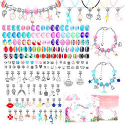 Mckanti 180 Pcs Charm Bracelet Making Kit for Girls, Mckanti Unicorn Mermaid Crafts Gifts Set Charm Bracelets Kit DIY Jewelry Making Supplies with Beads, Pendant, Bracelets, Necklace Cords for Teens Girls