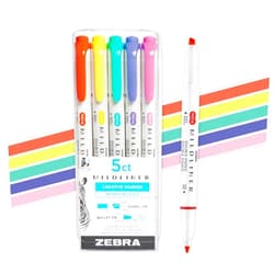 Zebra Pen Mildliner Dual-Tip Highlighter Set, Broad and Fine Tips, No Bleed, Ideal for Bible Highlighting, Journaling, Note-Taking and School Supplies, Assorted Bright Ink Colors, 5-Pack (78405)