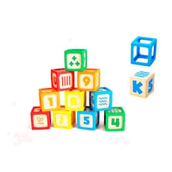 Hape Grip-n-Stack 10-Piece Wooden Building Blocks with Silicone Edges - Educational Alphabet & Number Stacking Toy for Toddlers and Babies - Fine Motor Skills & Sensory Play Set