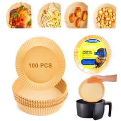 Vailnd Air Fryer Paper Liners Disposable: 100pcs Oil Proof Parchment Sheets Round, Airfryer Paper Basket Bowl Liner for Baking Cooking Food