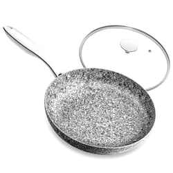 MICHELANGELO Stone Frying Pan with Lid, Nonstick 12 Inch Frying Pan with Non toxic Stone-Derived Coating, Granite Frying Pan, Nonstick Large Frying Pans with Lid, Induction Compatible - 12 Inch
