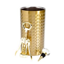 Paris Hilton Wine Bottle Chiller Set, Insulated Double Wall Chiller, Gold Winged Corkscrew Wine Bottle Opener, Diamond Wine Stopper, 3-Piece Set, Gold