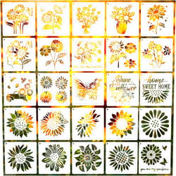 SYLLENHOD 26PCS Sunflower Stencils, 6 Inch Reusable Flower Stencils for Painting, Rustic and Home Decor Art Stencils for Painting on Wood Wall Furniture Canvas Crafts Paper