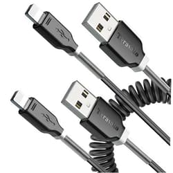 Terasako Coiled Lightning Cable for Car 2 Pack, Terasako Coil iPhone Charger Cable Compatible with iPhone 12Pro Max/12Pro/12/11/XS/XS Max/XR/X/8/8 Plus/iPad/iPod - Black