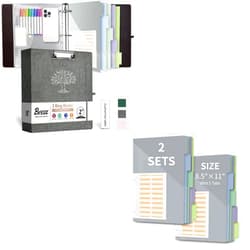BVSSX 3 Ring Binder 2 Inch Organizer Kit, 5-Tab Pockets Dividers（3Pack）, 36 Divider Stikers（Dark Grey）