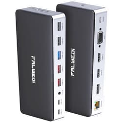 FALWEDI USB C Docking Station Dual Monitor, 16 in 1 Multiport Adapter Hub with Triple Display (2 HDMI, DP, VGA, 2 PD 100W & 18W, RJ45, USB C&A, SD/TF, Mic/Audio) Compatible for MacBook/Dell/HP/Lenovo Laptops
