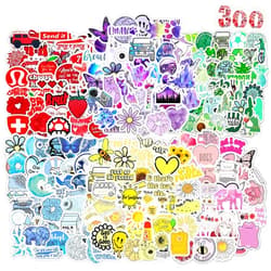 AIRNOGO Water Bottle Stickers 300 Pcs VSCO Colored Aesthetic Sticker Pack, Stickers for Kids Adults Teens, Waterproof Vinyl Stickers, Stickers for Laptop Skateboard Computer Phone Journal Cup Guitar Book etc