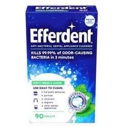 Efferdent Retainer Cleaning Tablets, Denture Cleanser Tablets for Dental Appliances, Fresh & Clean, Minty Fresh, 90 Tablets