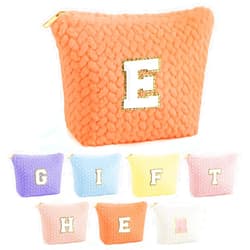 YOOLIFE Makeup Bag - Cute Makeup Bag Pouch, Initial Makeup Bag, Personalized Makeup Bag, Travel Toiletry Bag, Travel Cosmetic Bag, Monogram Cosmetic Bags for Women, Gifts for Women Initial E, Orange