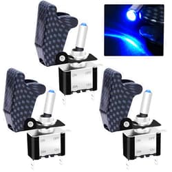 Twidec/3Pcs Rocker Toggle Switch 12V 20A Heavy Duty Racing Car Automotive Auto SPST ON/OFF Toggle Switch Blue LED Light Illuminated 3Pin With Charcoal Grey Waterproof Safety Cover ASW-07DBUGYMZ