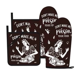 HAISUKA Funny Oven Mitts and Pot Holders Sets Black Kitchen Accessories Cute Kitchen Decor Funny House Warming Gifts Heat Resistant Cooking Baking Gifts for Women (Black, Oven Mitts & Pot Holders)