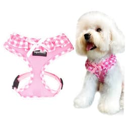 SuperBuddy Upgraded Soft Mesh Dog Harness, Super Breathable Lightweight Pet Harnesses for Puppy Dogs Outdoor Walking, Pink Dog Harness -Small