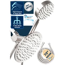 HammerHead Showers® ALL METAL Dual Shower Head Combo – BRUSHED NICKEL – 8 Inch Rainfall High Flow Shower Head & Handheld Shower Head High Pressure with Hose 6ft - Hotel-Like Double Shower Heads