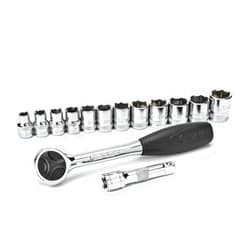 SATA 14-Piece 3/8-Inch Drive 6-Point Socket Set with 60 Tooth Round Head Ratchet, Metric - ST09523