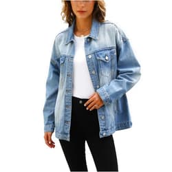 Omoone Women's Oversized Mid Long Denim Jacket Jean Biker Coat