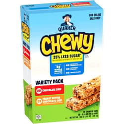 Chewy Quaker Chewy Granola Bars, 25% Less Sugar, 2 Flavor Variety Pack, (58 Pack)