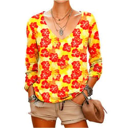 DMOYALA Women Boho Floral Tops Loose Fit Long Sleeve V Neck T Shirts Business Casual Blouses Dressy Fall Fashion Work Clothes
