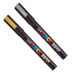 Posca PC-3M Paint Art Marker Pens - Fabric Glass Metal Pen - Set of Gold + Silver (1 of Each)