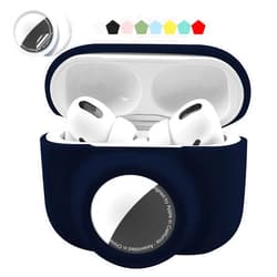 Iqimott 2 in 1 Protective Skin Case Compatible for Airpods Pro and Airtag Case Combo Set, Silicone GPS Tracker Cover Holder, Soft Shock-Proof Anti-Scratch Anti-Lost(Dark Blue)