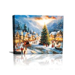AbcCustomize Vintage Christmas Country Canvas Wall Art, Framed Festive Santa Print Ready to Hang, Ideal Christmas Decorations for Home, Unique Holiday Gifts & Winter Decor