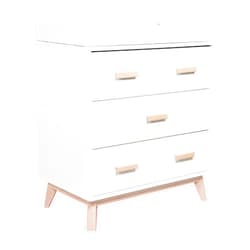 Babyletto Scoot 3-Drawer Changer Dresser with Removable Changing Tray in White and Washed Natural, Greenguard Gold Certified