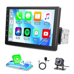 NHOPEEW Single Din Touch Screen Car Stereo with Wireless Carplay and Android Auto - 9 Inch Detachable IPS Screen Car Radio - Bluetooth/Mirror Link/SWC/FM + 12leds Backup Camera & Microphone