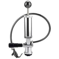 MRbrew Keg Party Pump, American D System Beer Keg Tap Keg Hand Pump 4'' Picnic Pump with Beer Faucet & Beer Hose, Chrome-Plated Keg Draft Beer Party Pump with 2 Hose Clamps Kegerator Pump for Homebrew