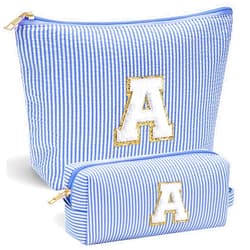 YOOLIFE Birthday Gifts for Women Personalized Makeup Bag Cosmetic Bag Travel Toiletry Bag Gifts for Teacher Girlfriend Bridal Shower Preppy Stuff for Teen Girls 15 14 13 Year Old Girl Gifts Blue A