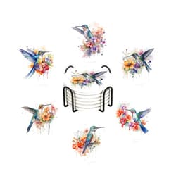 Ansouyi Drink Coasters for Drinks Set of 6, Watercolor Hummingbird Absorbent Round Ceramic Stone Mat, with Cork Base and Metal Holder, Home Bar Decor House Warming Gift