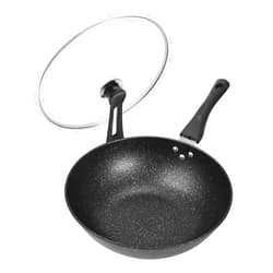 HYGJ Lovestia 12in Stir-Fry Pans Nonstick Woks with Lid Skillet Scratch-Resistant Cookware Granite-Coated Cookware Pot Honeycomb Coating, Heat Resistant Grip Diamond Healthy