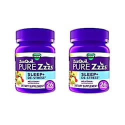 ZzzQuil Vicks Pure Zzzs Sleep + De-Stress Melatonin Gummies, 26 CT (Pack of 2) 26 Count (Pack of 2)