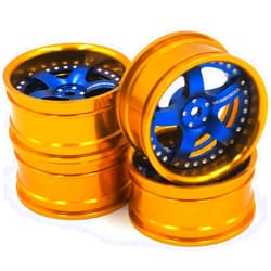 Hobbysoul 4pcs RC 1/10 Aluminum Alloy Wheel Rims Hex 12mm Adjustable Offset Gold & Blue Color Fit for 1:10 RC On Road Drift Touring Car Tires