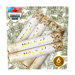 PrimePure Confetti Cannon Party Poppers - Money Confetti Poppers - 6 Pack - Bulk Mini 100 Dollar Bills Party Cannons Shooters Gun for Wedding, Birthdays, Celebrations