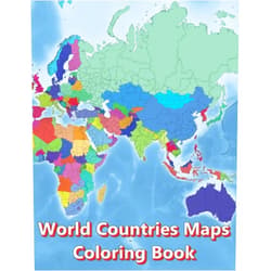 M&M Baciu World Countries Maps Coloring Book - Continent Africa, Asia, Europe, Oceania, North and South America: Atlas of the World Coloring Maps with Countries Capitals Regions City Mountain River Sea