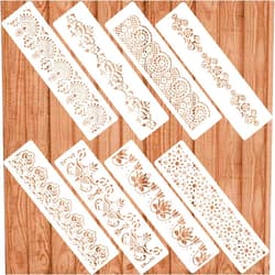KUANSHENG Ornate Border Painting Stencil Set 8 PCS - Flower Stencil Reusable Template for Wall Cake Decorating & DIY Crafts