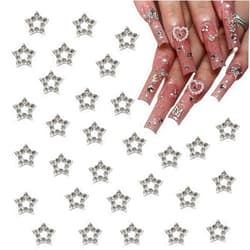 ASONRL 30 Pcs Star Nail Art Charms Bulk - ASONRL 3D Alloy Rhinestone Silver Stars Shape Metal Nail Charms for Acrylic Nails DIY Nail Decoration (Silver)