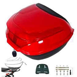 HDBODY Universal Motorcycle Tail Top Case ABS Waterproof Motorcycle Luggage with Security Lock Scooters, Motorcycles, Mopeds and Quad Bikes Storage Case,Red,43x37x28cm