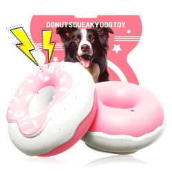 MITAIKO Indestructible Dog Toys for Aggressive Chewers, Interactive Squeaky Chew Toy for Senior Dog & Puppy Teething, Durable but Soft Food-Grade Rubber Donut Toy for Small Medium Large Dogs, Pink