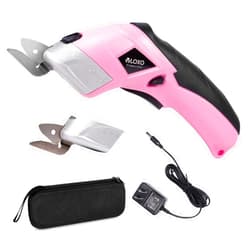 VLOXO Cordless Electric Scissors with 2 Blades Rechargeable Powerful Shears Cutting Tool for Fabric Cardboard Carpet Leather Felt with Charger & Storage Box-Pink