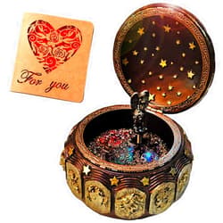 Briskfeel Vintage Music Box with Constellations Rotating Goddess LED Lights Twinkling Resin Carved Mechanism Musical Box with Sankyo 18-Note Wind Up Signs of The Zodiac Gift for Birthday (A1 Vintage)