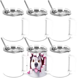 Wzaytia 12 Oz Sublimation Coffee Mug Blanks With Handle, 6 Pack Stainless Steel Sublimation Coffee Tumbler, Individually Boxed, White
