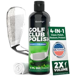 Qucship 8oz Golf Club Polish with Towel, 4-in-1 Golf Club Polishing kit - Easy to Use Golf Club Cleaner and Scratch Remover, Long Lasting Golf Club Polish for Metal, Zinc, Aluminum & Steel Clubs