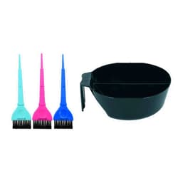 Colortrak 3 Piece Wide Hair Color Assorted Brush Set with 4 Pack of Stackable Double Color Bowls - Precise Color Application & Divider Perfect for Processing Double Color
