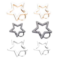 Beibunhn 6 PCS Star Shaped Carabiner Keychain Clip, Star Hook Clip Key Ring Clips Keyring Buckle, Black Silver Gold Heavy Duty Zinc Alloy Carabiner Keychain for Keys, Wallet and Key Chains Accessories(S&M)