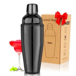 Mawisek Cocktail Shaker 25oz Martini Shaker Bar Shaker Drink Shaker Bar tools with Built-In Strainer for Bartender, Professional 18/8 Stainless Steel Margarita Mixer for Mixed Drinks (Black)