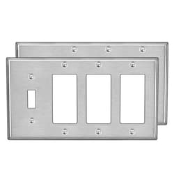 BESTTEN [2 Pack] BESTTEN 4-Gang Combination Metal Wall Plate with Ｗhite or Clear Plastic Film, 3-Decor/1-Toggle, Stainless Steel Outlet and Switch Cover, Brushed FInish